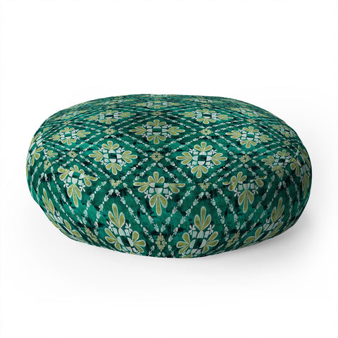 Schatzi Brown Boho Tile Green Floor Pillow Round