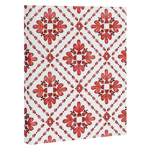 Schatzi Brown Boho Tile Red White Art Canvas