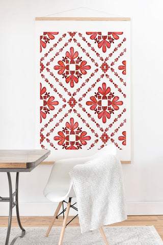 Schatzi Brown Boho Tile Red White Art Print And Hanger