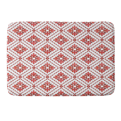 Schatzi Brown Boho Tile Red White Memory Foam Bath Mat