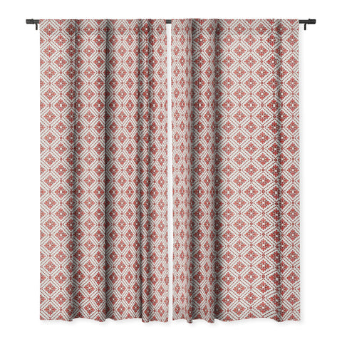 Schatzi Brown Boho Tile Red White Blackout Window Curtain