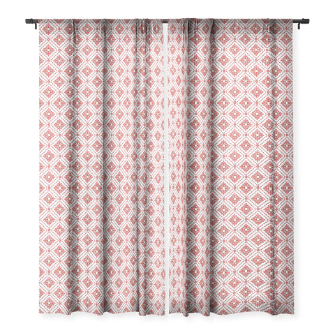 Schatzi Brown Boho Tile Red White Sheer Window Curtain