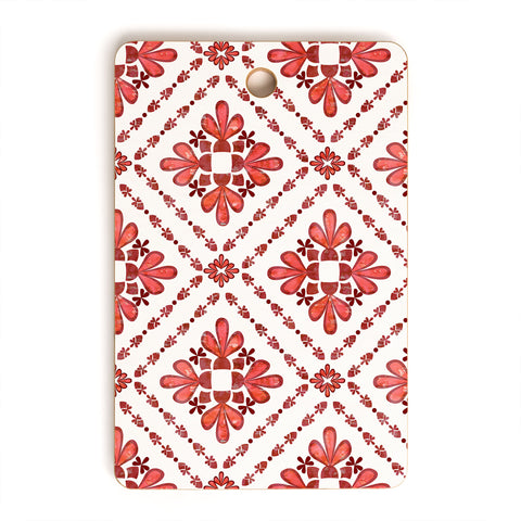 Schatzi Brown Boho Tile Red White Cutting Board Rectangle
