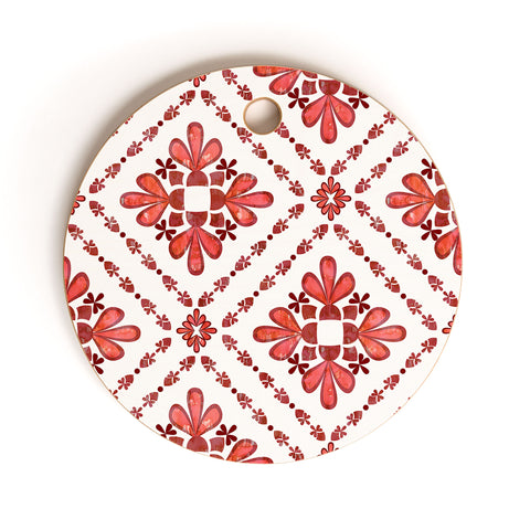 Schatzi Brown Boho Tile Red White Cutting Board Round
