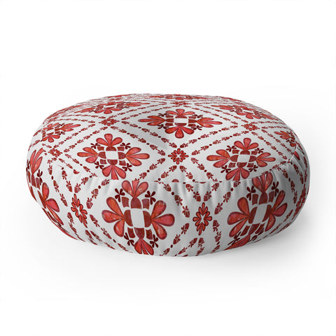 Schatzi Brown Boho Tile Red White Floor Pillow Round