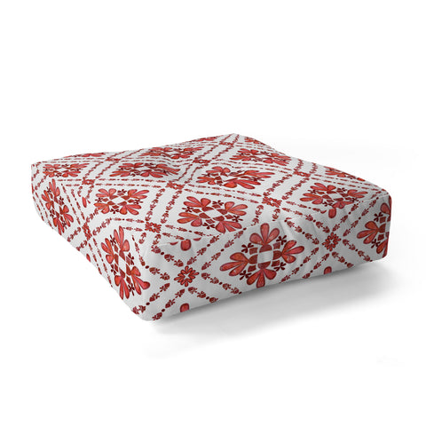 Schatzi Brown Boho Tile Red White Floor Pillow Square