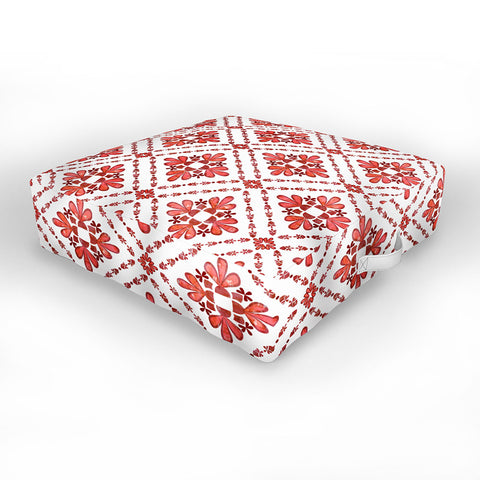 Schatzi Brown Boho Tile Red White Outdoor Floor Cushion
