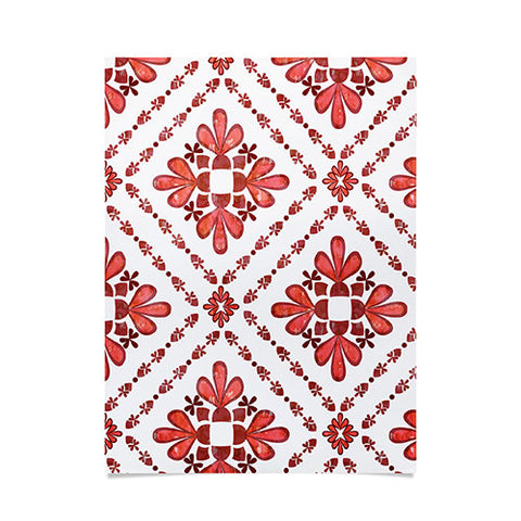 Schatzi Brown Boho Tile Red White Poster