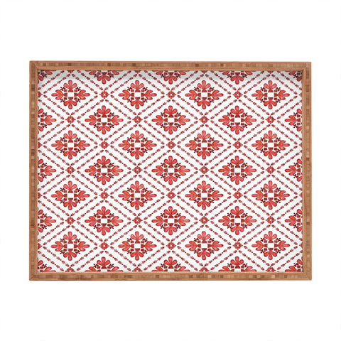 Schatzi Brown Boho Tile Red White Rectangular Tray