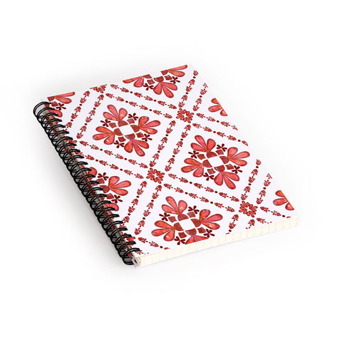 Schatzi Brown Boho Tile Red White Spiral Notebook