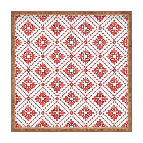 Schatzi Brown Boho Tile Red White Square Tray