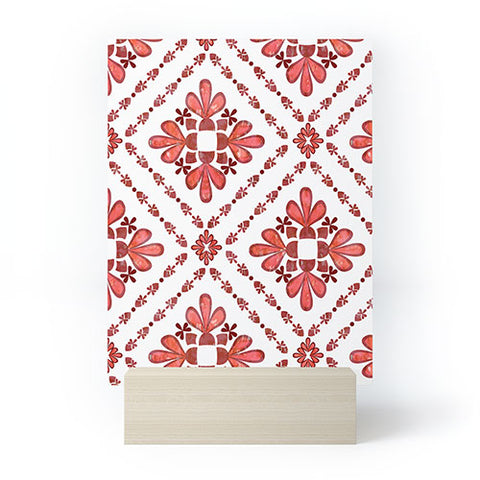Schatzi Brown Boho Tile Red White Mini Art Print