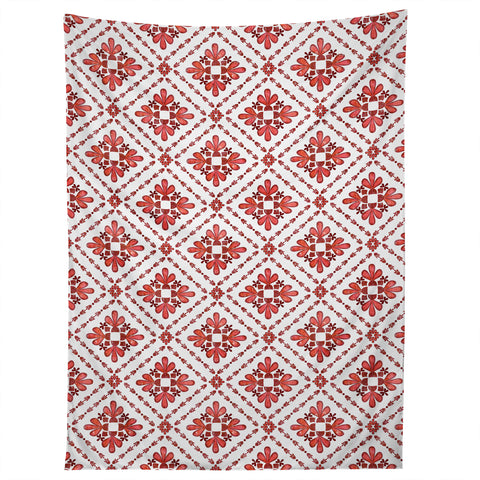 Schatzi Brown Boho Tile Red White Tapestry