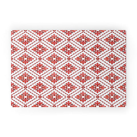 Schatzi Brown Boho Tile Red White Welcome Mat