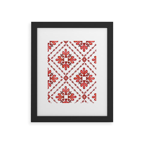 Schatzi Brown Boho Tile Red White Framed Art Print