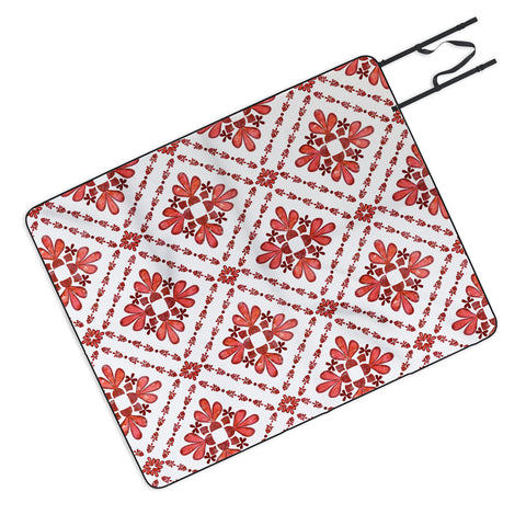 Schatzi Brown Boho Tile Red White Picnic Blanket