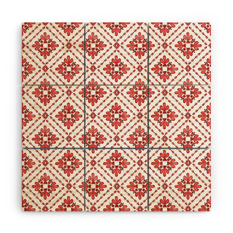 Schatzi Brown Boho Tile Red White Wood Wall Mural