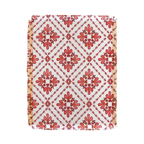 Schatzi Brown Boho Tile Red White Throw Blanket