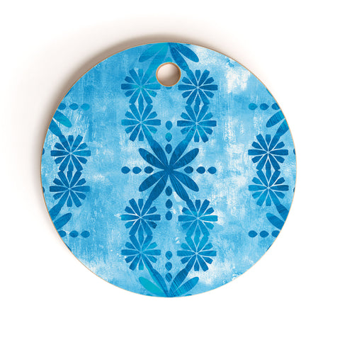 Schatzi Brown Boho Turquoise Flower Cutting Board Round