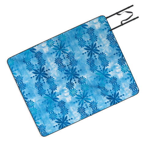 Schatzi Brown Boho Turquoise Flower Picnic Blanket