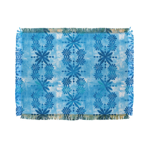 Schatzi Brown Boho Turquoise Flower Throw Blanket