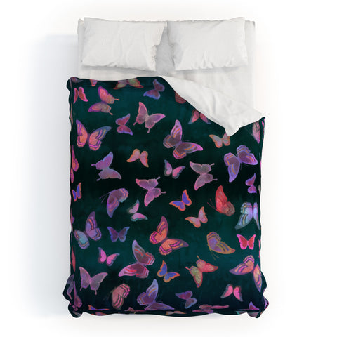 Schatzi Brown Butterfly Forest Green Duvet Cover