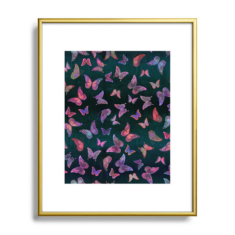 Schatzi Brown Butterfly Forest Green Metal Framed Art Print