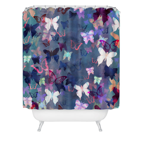 Schatzi Brown Butterfly Garden Blue Shower Curtain