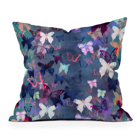 Schatzi Brown Butterfly Garden Blue Throw Pillow