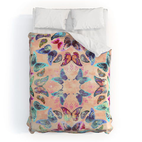 Schatzi Brown Butterfly Mandala Peach Duvet Cover