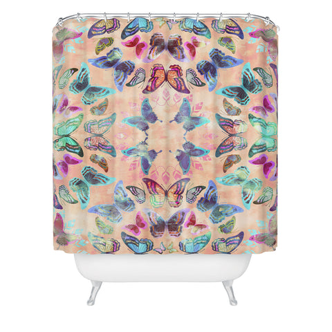 Schatzi Brown Butterfly Mandala Peach Shower Curtain