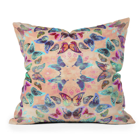 Schatzi Brown Butterfly Mandala Peach Throw Pillow