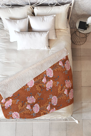 Schatzi Brown Carrie Floral Caramel Fleece Throw Blanket