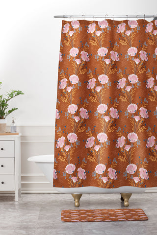 Schatzi Brown Carrie Floral Caramel Shower Curtain And Mat