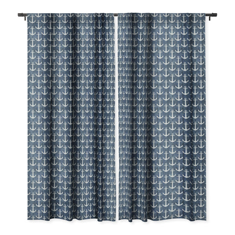 Schatzi Brown Chevron Anchor Denim Blackout Window Curtain