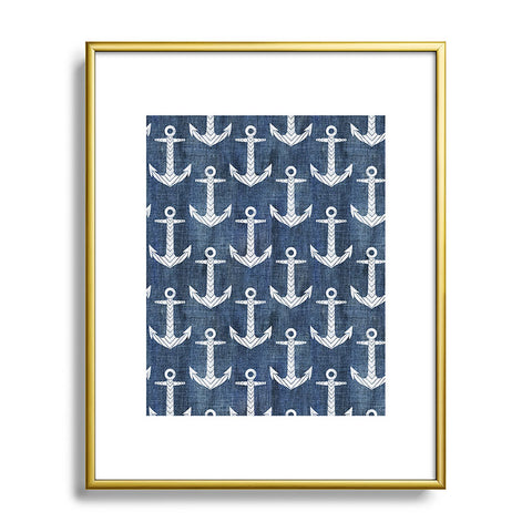 Schatzi Brown Chevron Anchor Denim Metal Framed Art Print