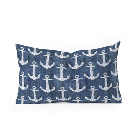 Schatzi Brown Chevron Anchor Denim Oblong Throw Pillow