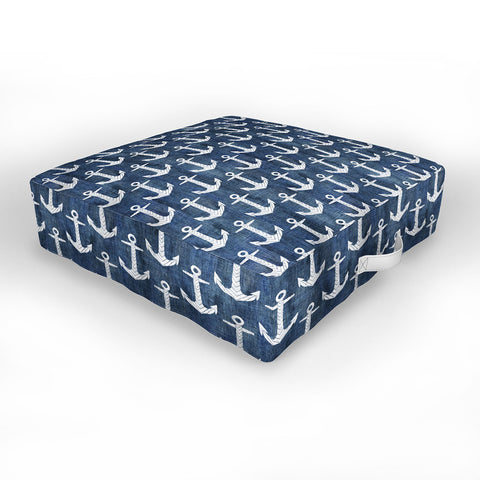 Schatzi Brown Chevron Anchor Denim Outdoor Floor Cushion