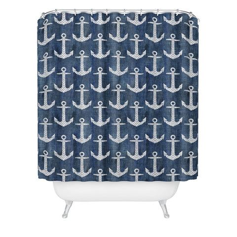 Schatzi Brown Chevron Anchor Denim Shower Curtain