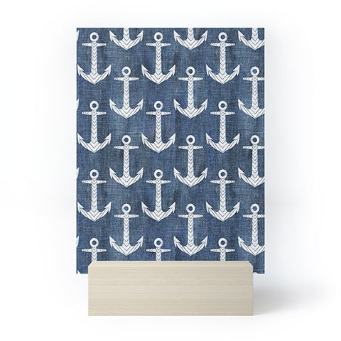 Schatzi Brown Chevron Anchor Denim Mini Art Print