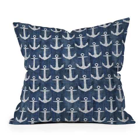 Schatzi Brown Chevron Anchor Denim Throw Pillow