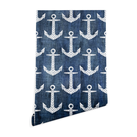 Schatzi Brown Chevron Anchor Denim Wallpaper