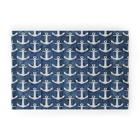 Schatzi Brown Chevron Anchor Denim Welcome Mat