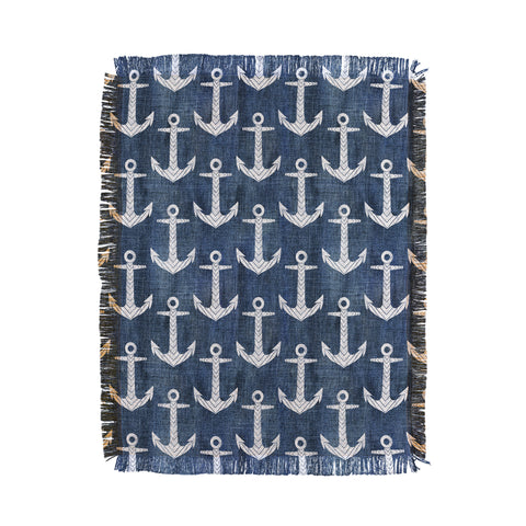 Schatzi Brown Chevron Anchor Denim Throw Blanket