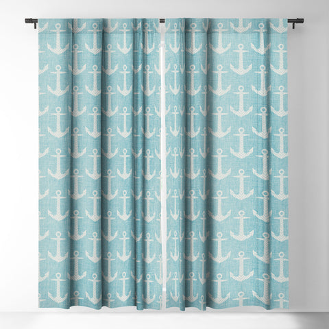 Schatzi Brown Chevron Anchor Light Aqua Blackout Window Curtain