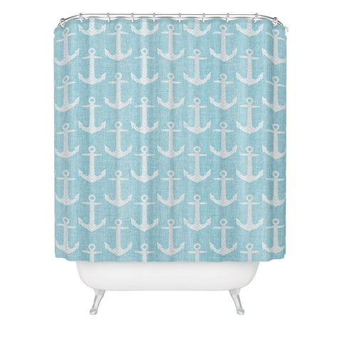Schatzi Brown Chevron Anchor Light Aqua Shower Curtain