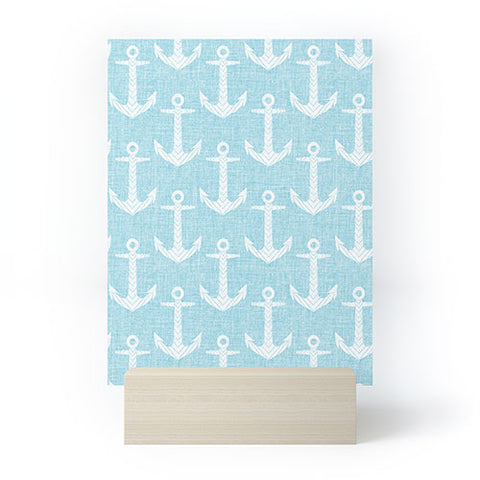 Schatzi Brown Chevron Anchor Light Aqua Mini Art Print
