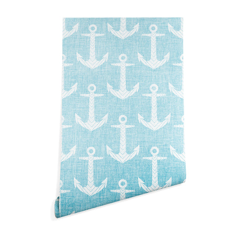 Schatzi Brown Chevron Anchor Light Aqua Wallpaper