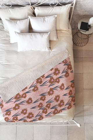 Schatzi Brown Danni Floral Pink Fleece Throw Blanket