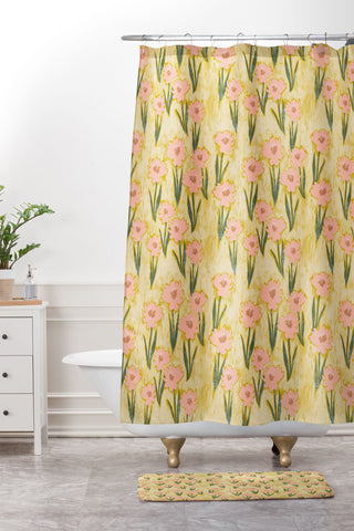 Schatzi Brown Danni Floral Yellow Shower Curtain And Mat